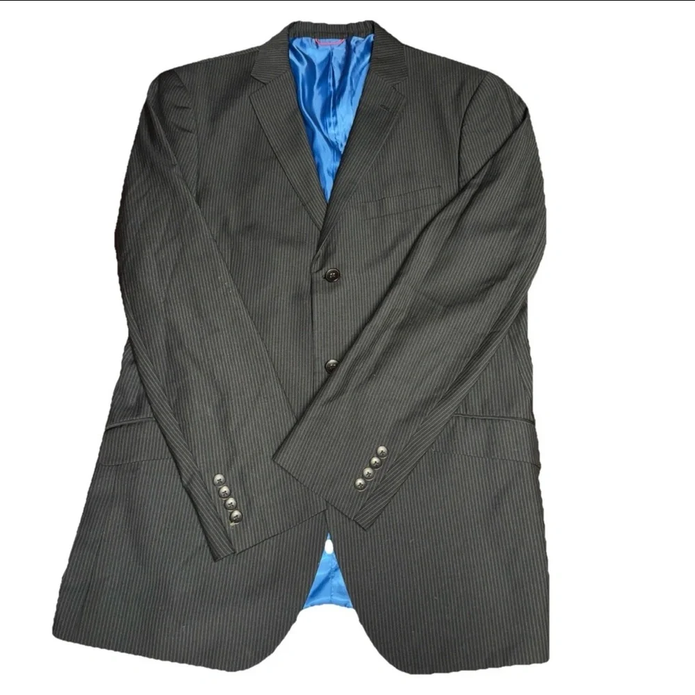 Billy London UK Pinstripe Suit Jacket 40 L Black Modern Academia Professional